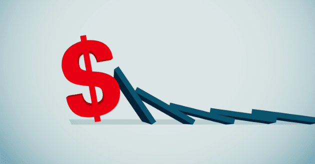 risk, systemic risk, dollar sign, dominoes